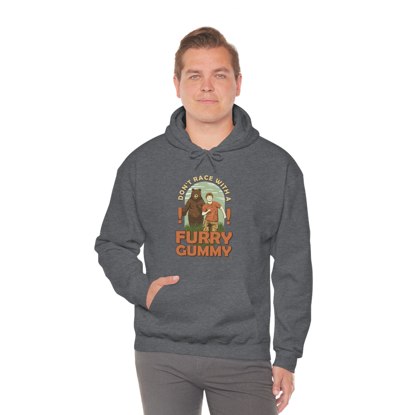 The Outdoor POD Store Funny Animal Meme Collection & Hoodie Collection. Don't Race with a Furry Gummy. Dark Heather