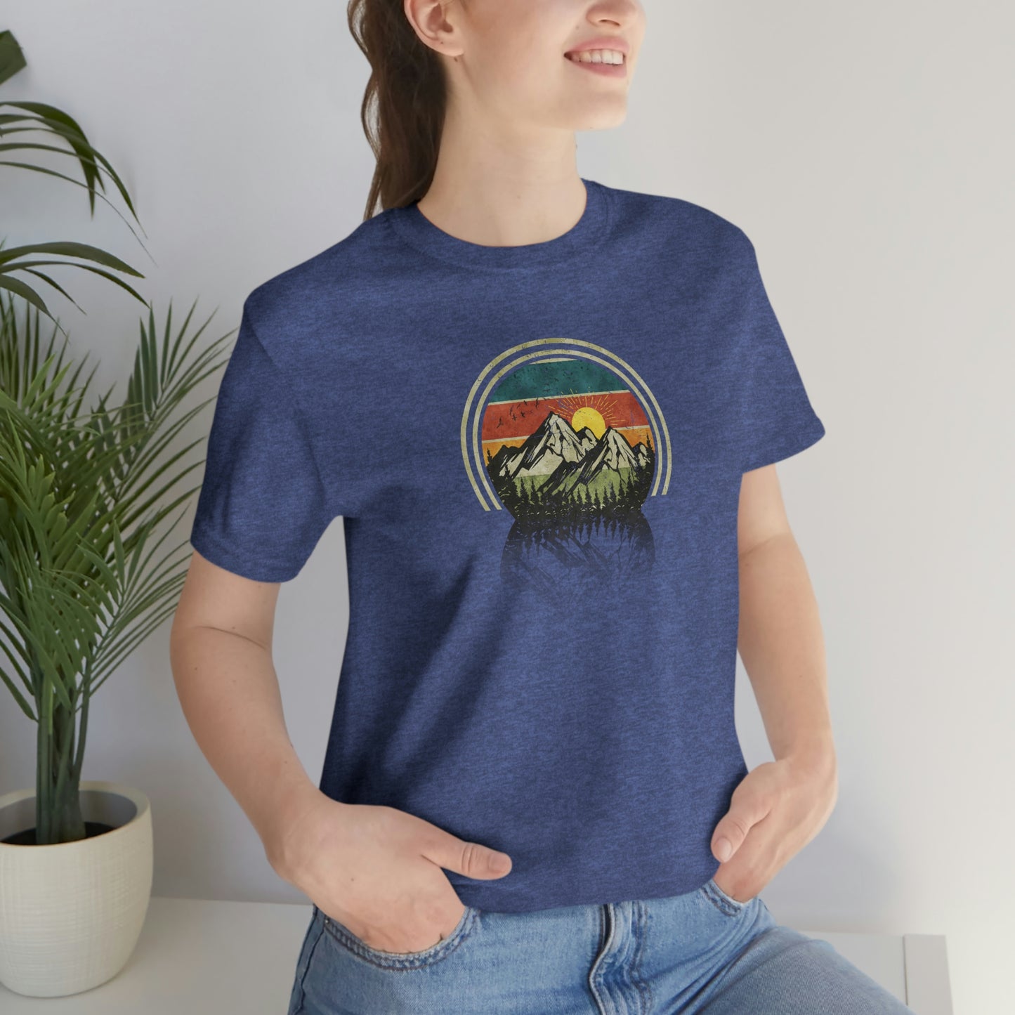 The Outdoor POD Store. Camping Tee Collection. Mountains. Heather True Royal