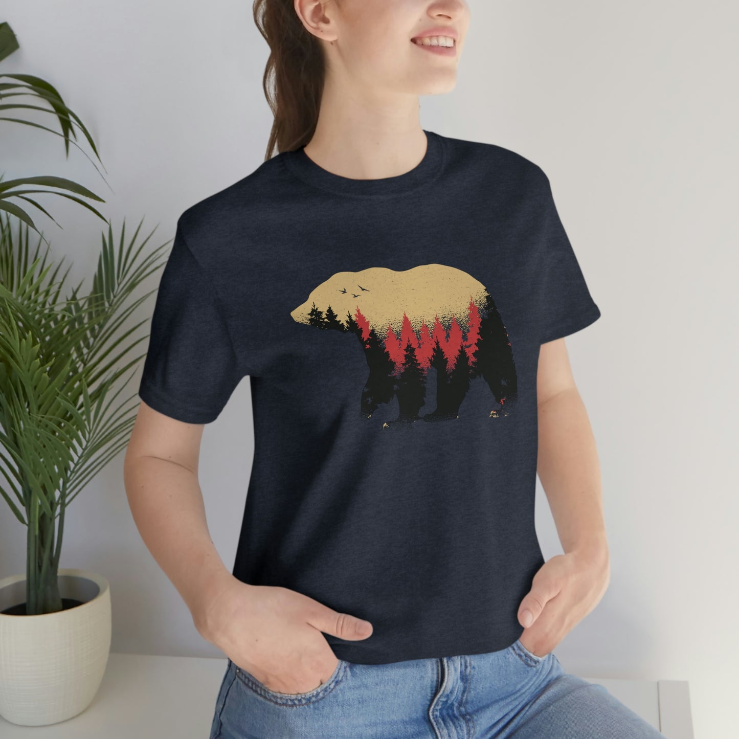 Outdoor POD Store. Camping Tee Collection. Bear Silhouette. Heather Navy