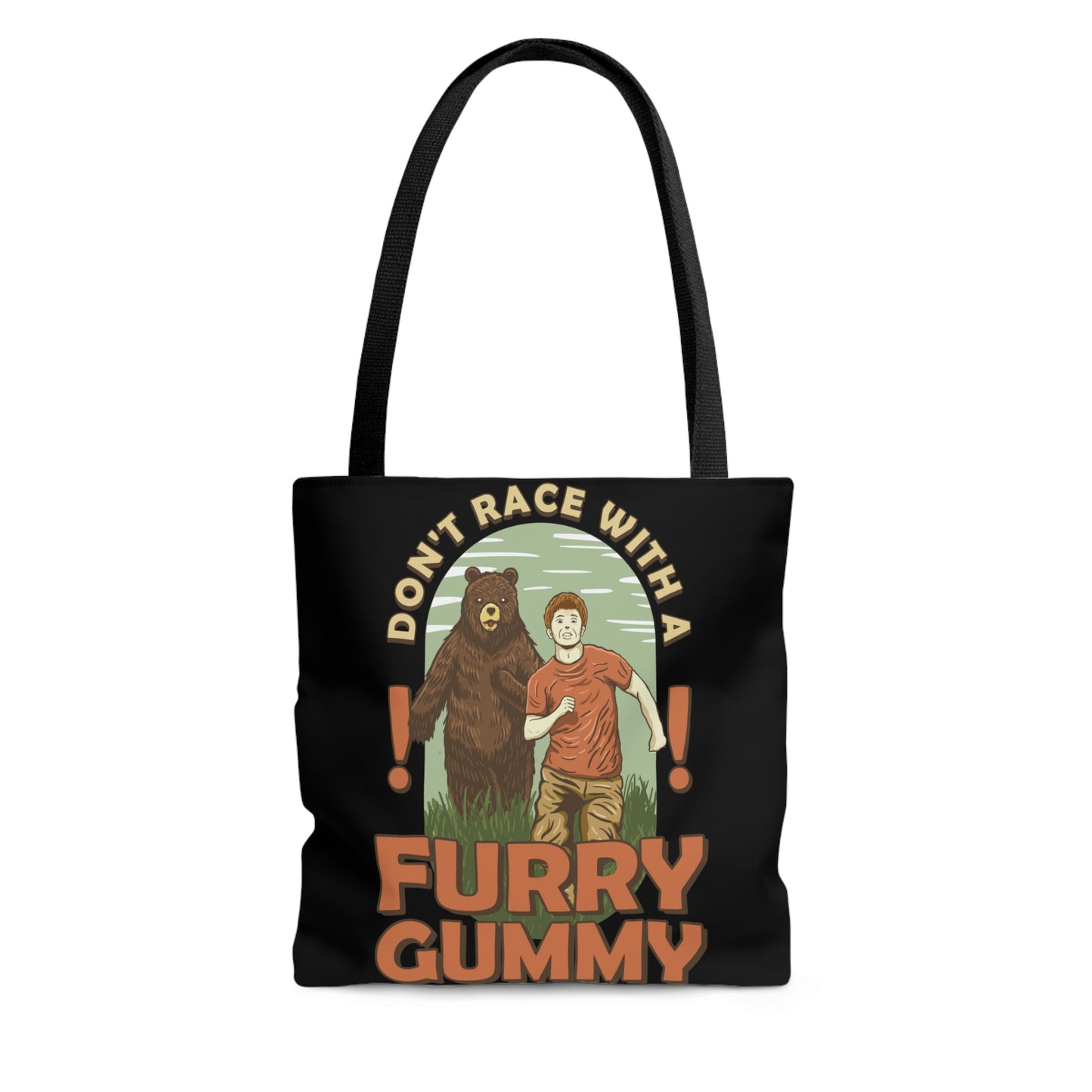 Funny Animal Meme Tote - Don't Race A Furry Gummy! - Black