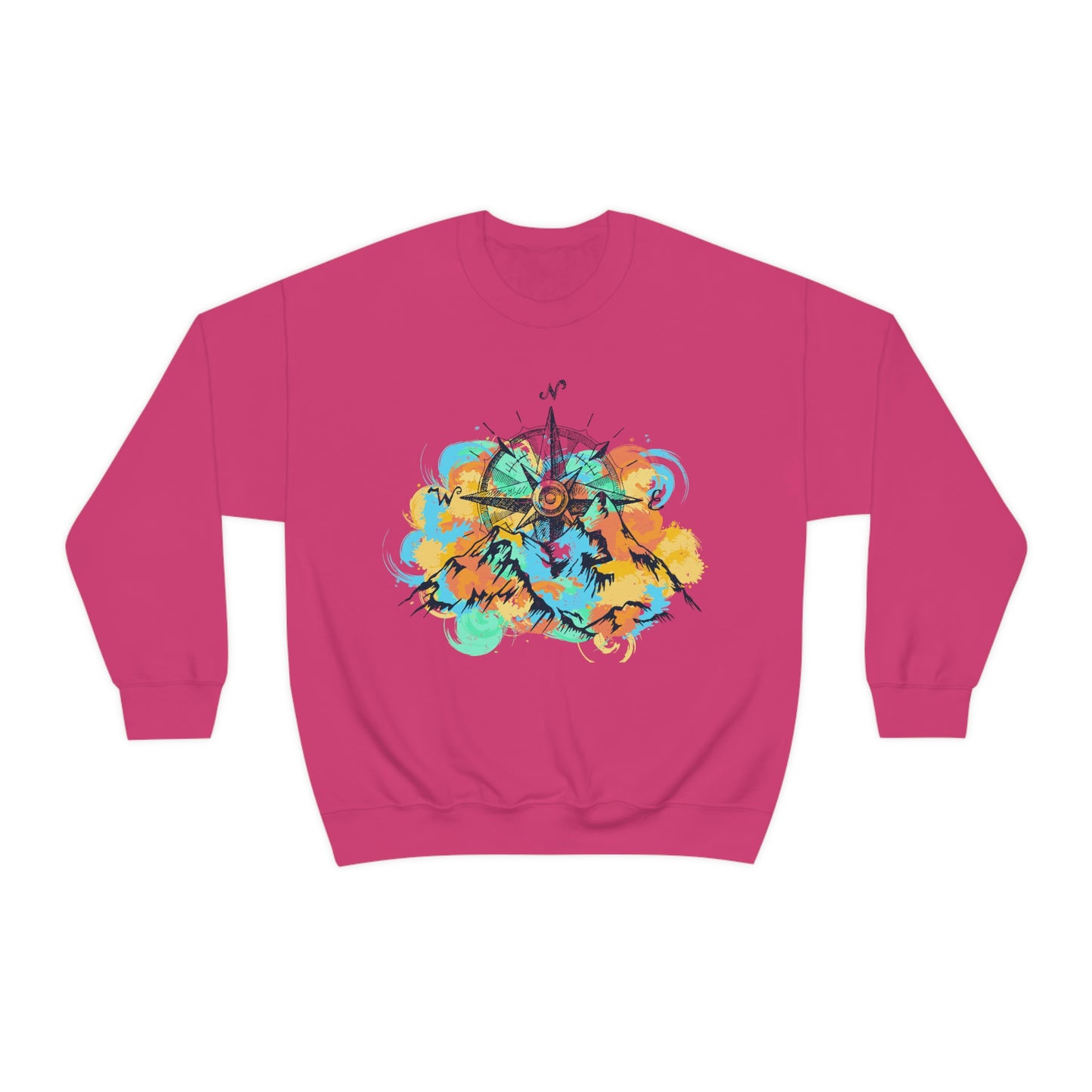 Pink Camping Sweater. Pastel color mountains and compass pink sweater