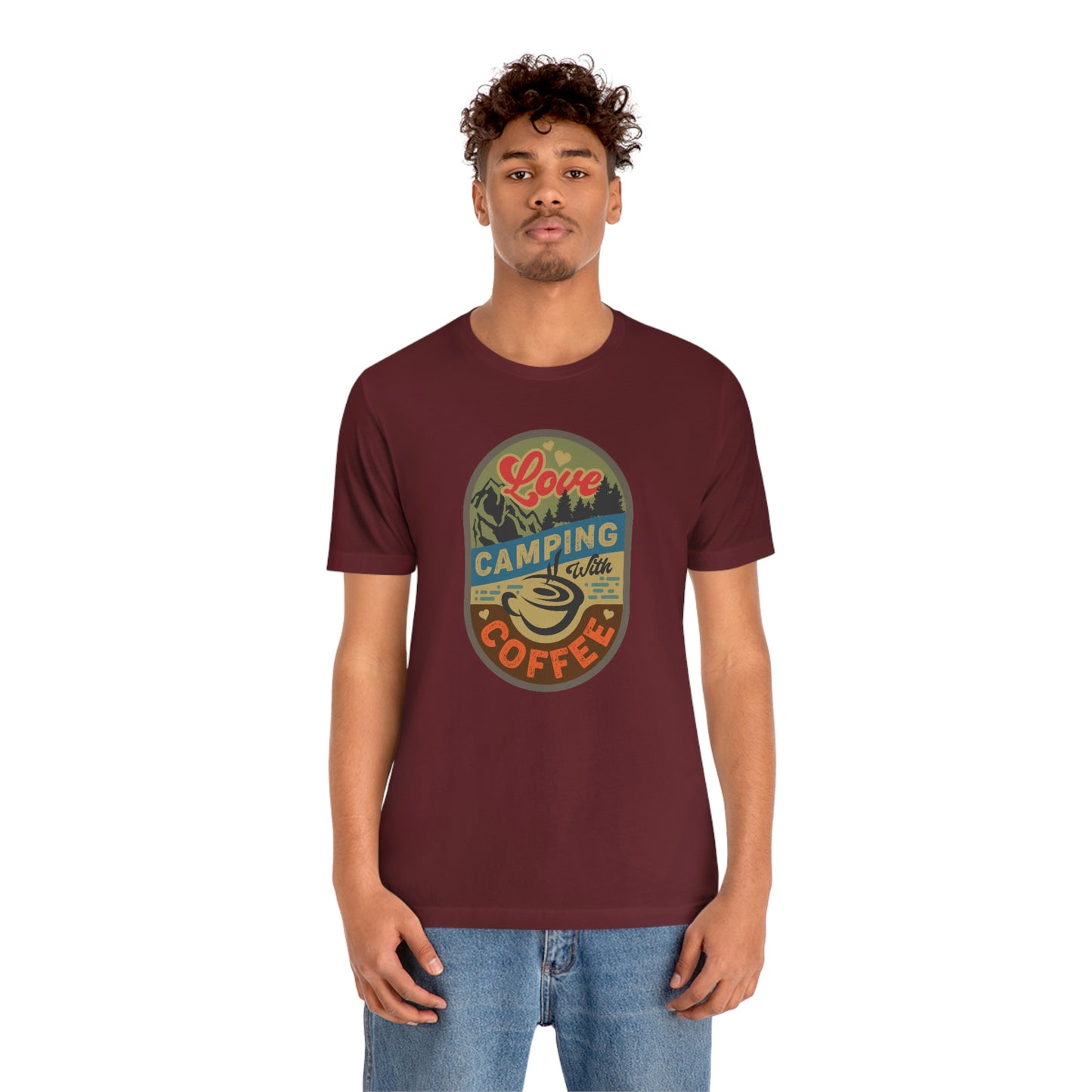 The Outdoor POD Store: Vintage Camping Tee - Love Camping with Coffee. Maroon