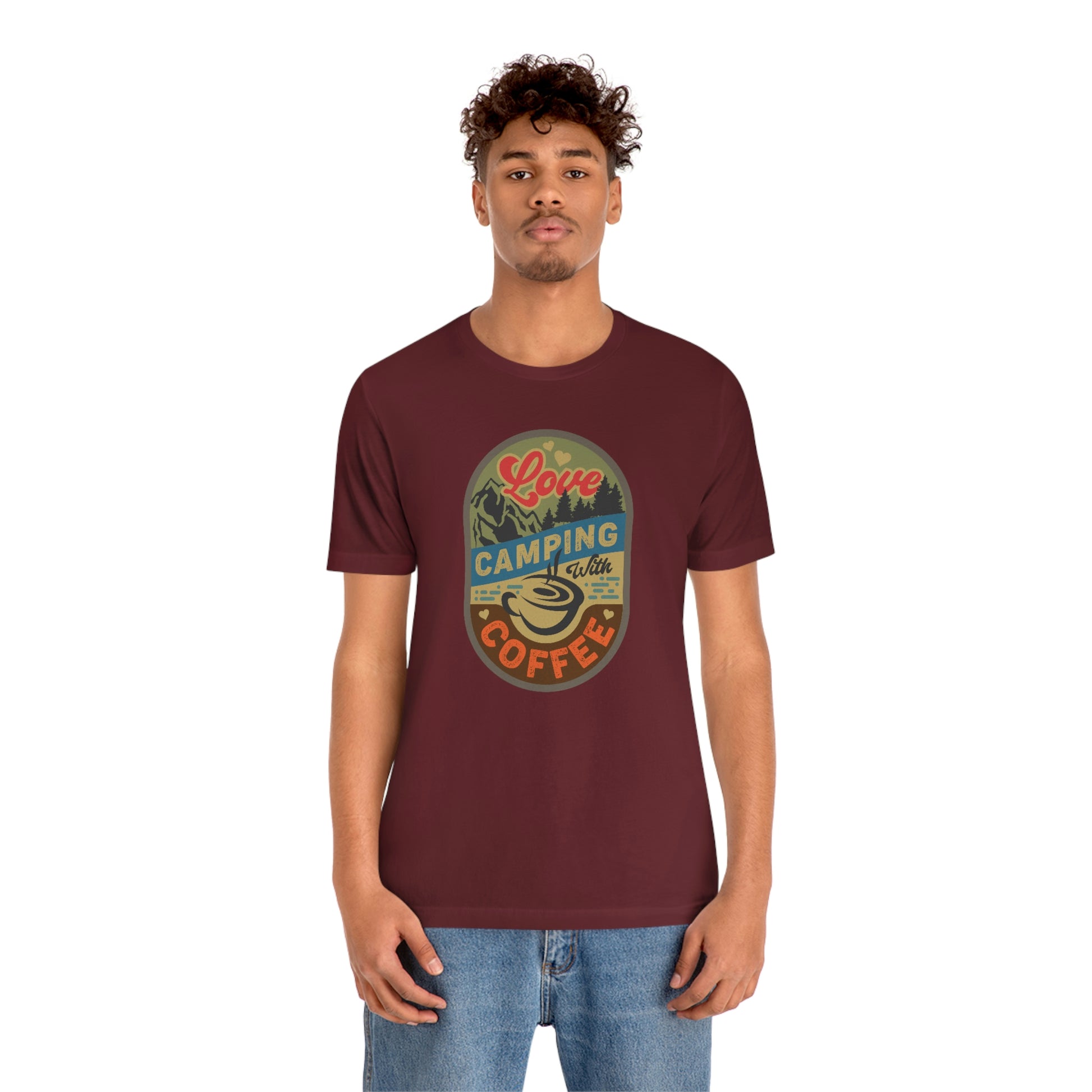 The Outdoor POD Store: Vintage Camping Tee - Love Camping with Coffee. Maroon