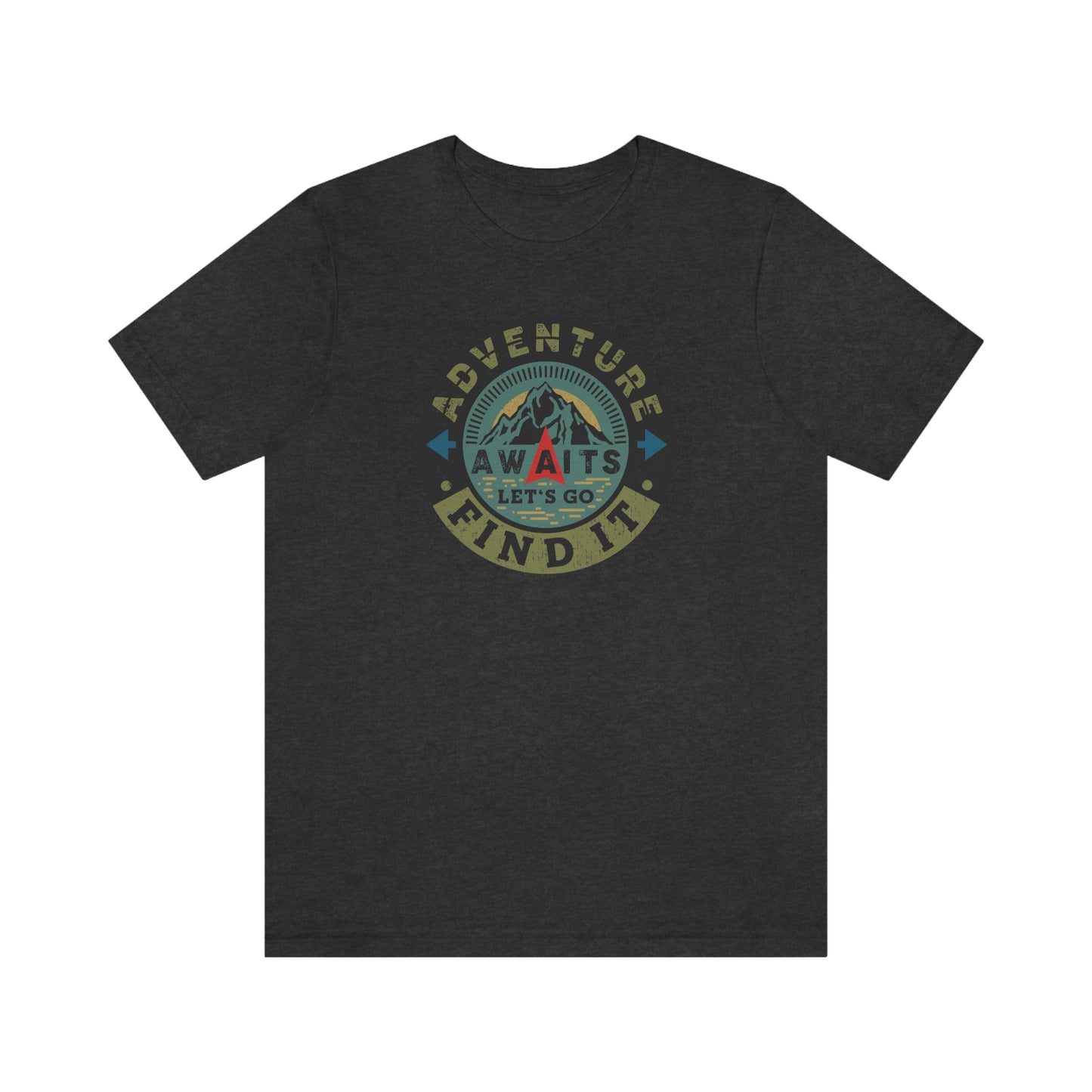 The Outdoor POD Store: Vintage Camping Tee Collection - Adventure Awaits Let's Go Find It. Dark Grey Heather