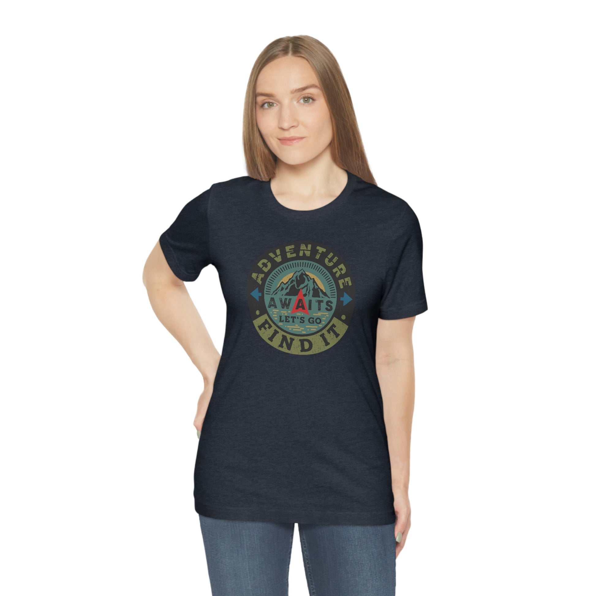 The Outdoor POD Store: Vintage Camping Tee Collection - Adventure Awaits Let's Go Find It. Heather Navy