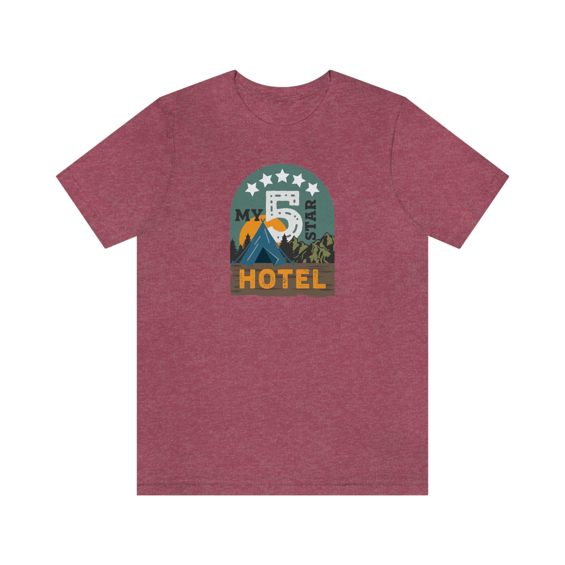 The Outdoor POD Store: Vintage Camping Tee - My Five Star Hotel is a Tent. Heather Raspberry