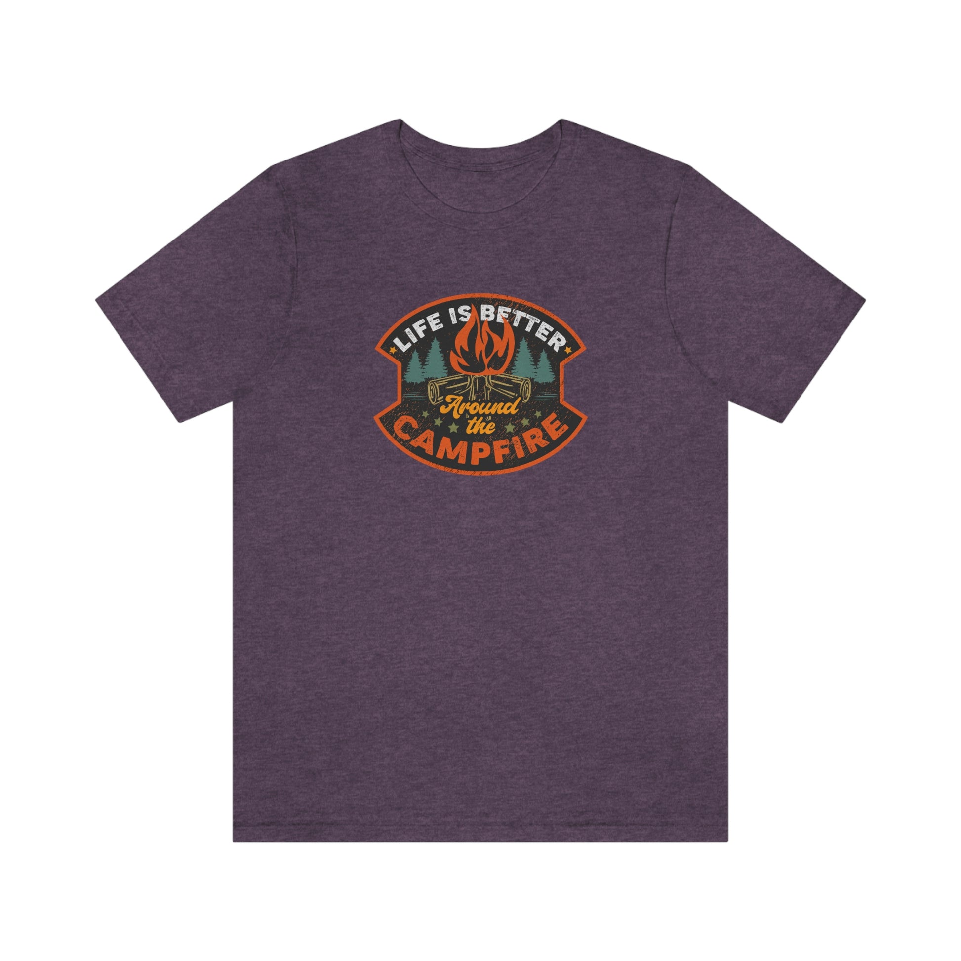 The Outdoor POD Store: Vintage Camping Tee - Life is Better Around the Campfire. Heather Team Purple