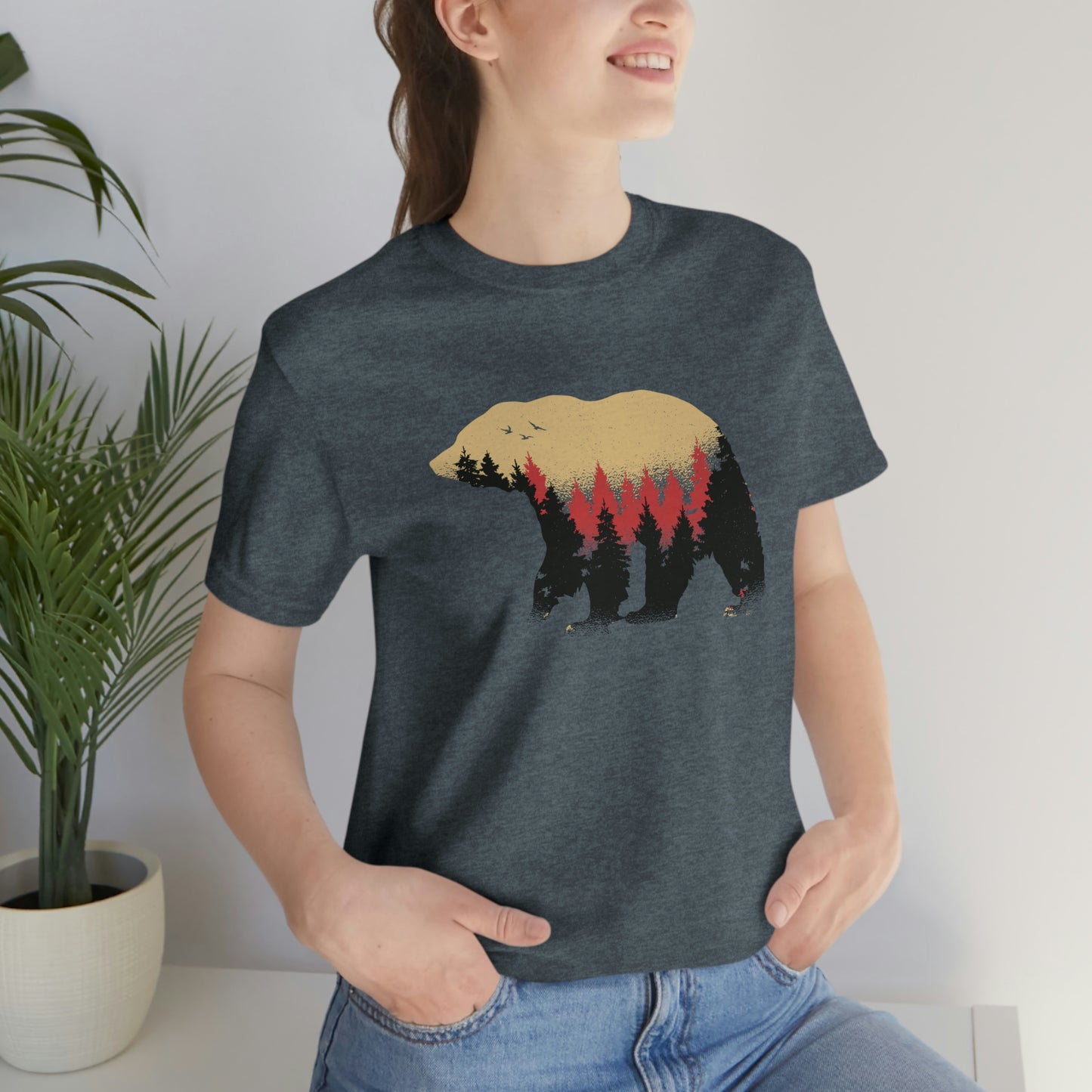 Outdoor POD Store. Camping Tee Collection. Bear Silhouette. Heather Slate