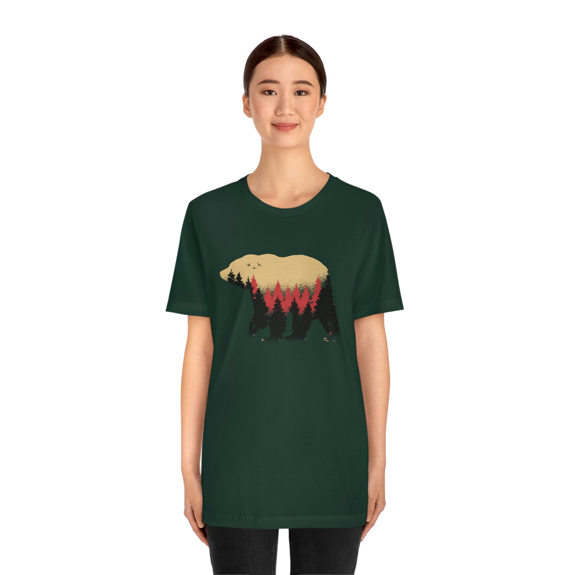 Outdoor POD Store. Camping Tee Collection. Bear Silhouette. Forest