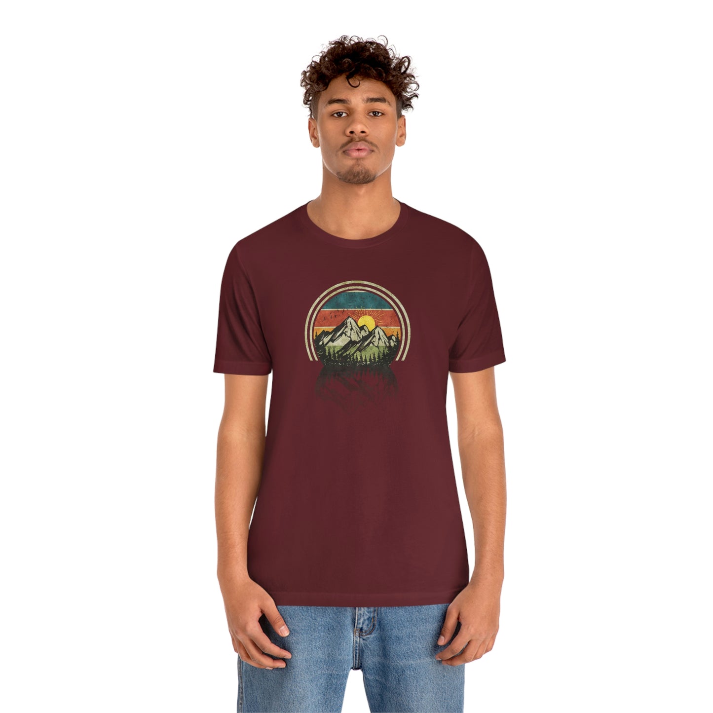 The Outdoor POD Store. Camping Tee Collection. Mountains. Maroon