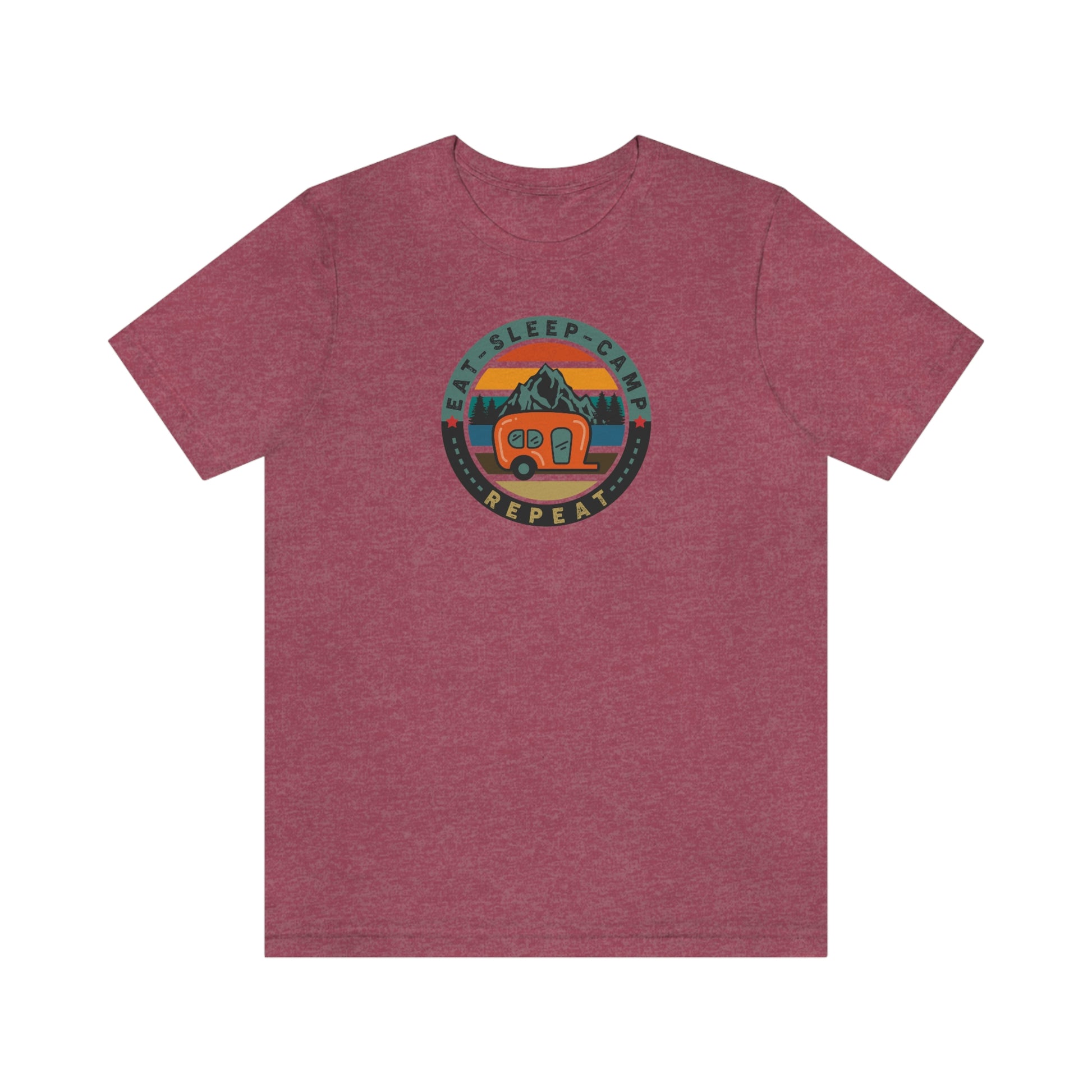 The Outdoor POD Store: Vintage Camping Tee - Eat, Sleep, Camp, Repeat. Heather Raspberry