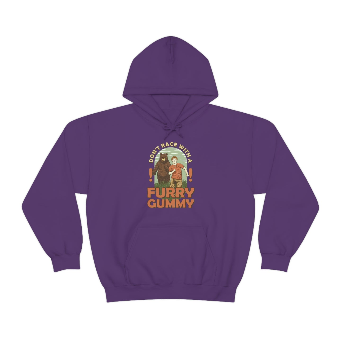 The Outdoor POD Store Funny Animal Meme Collection & Hoodie Collection. Don't Race with a Furry Gummy. Purple