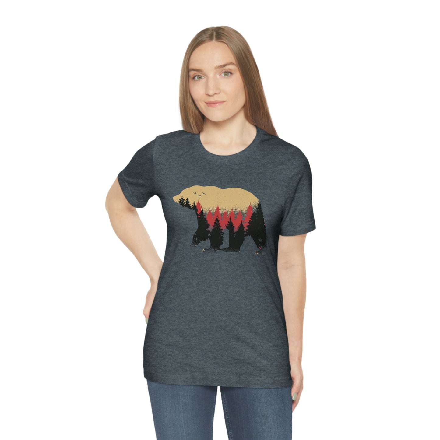 Outdoor POD Store. Camping Tee Collection. Bear Silhouette. Heather Slate