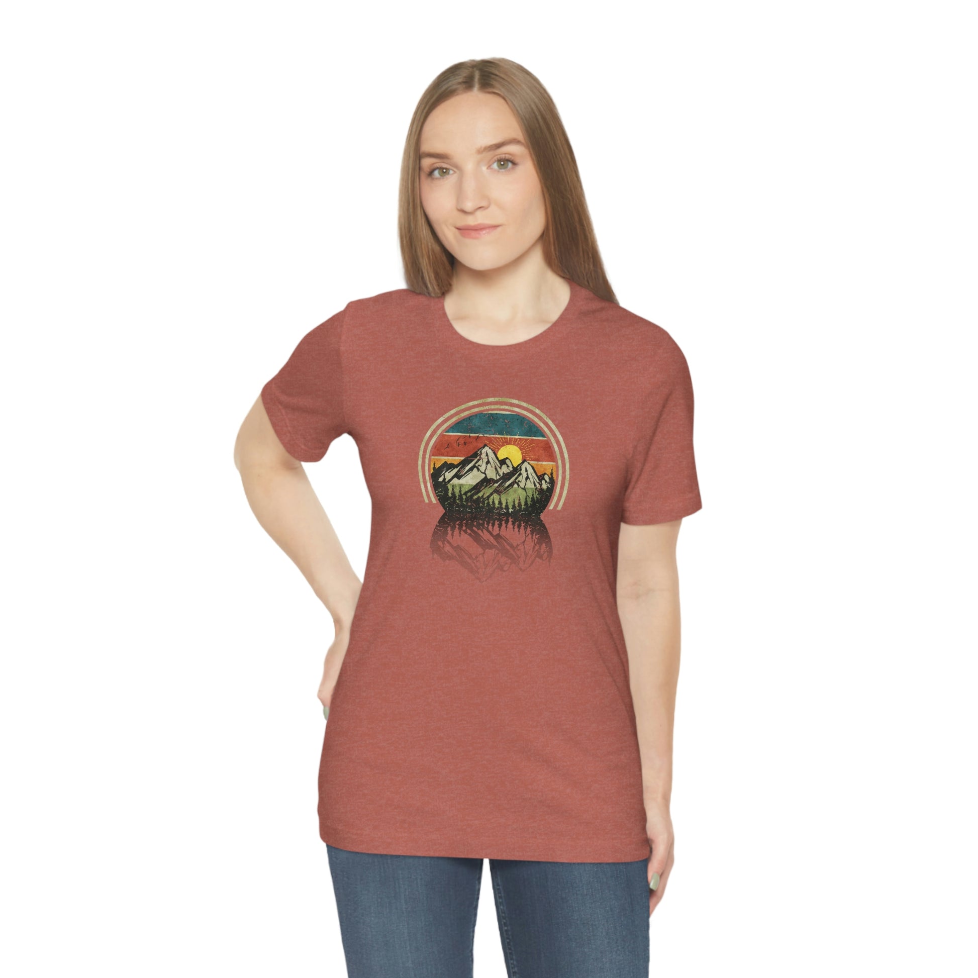 The Outdoor POD Store. Camping Tee Collection. Mountains. Heather Clay