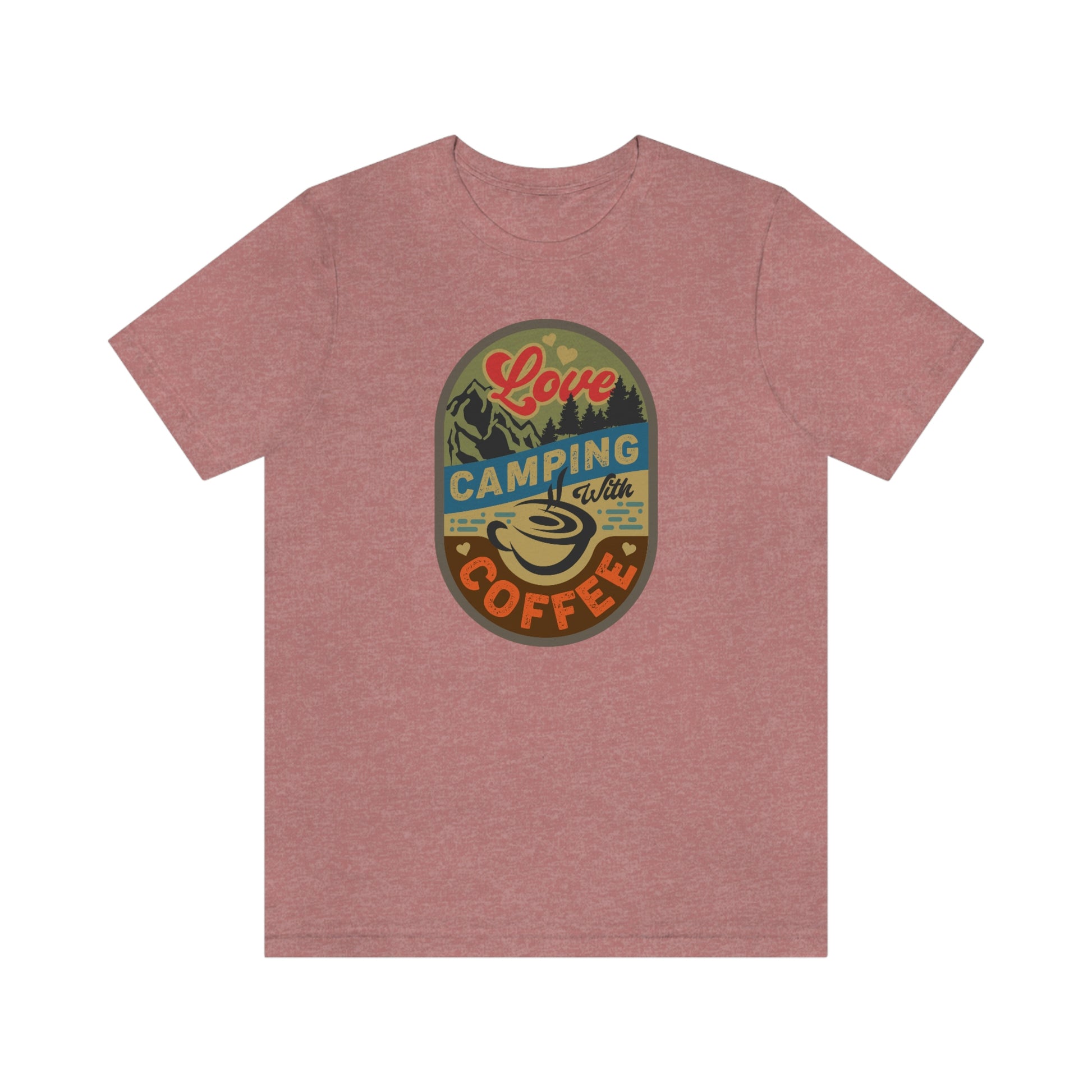 The Outdoor POD Store: Vintage Camping Tee - Love Camping with Coffee. Heather Mauve