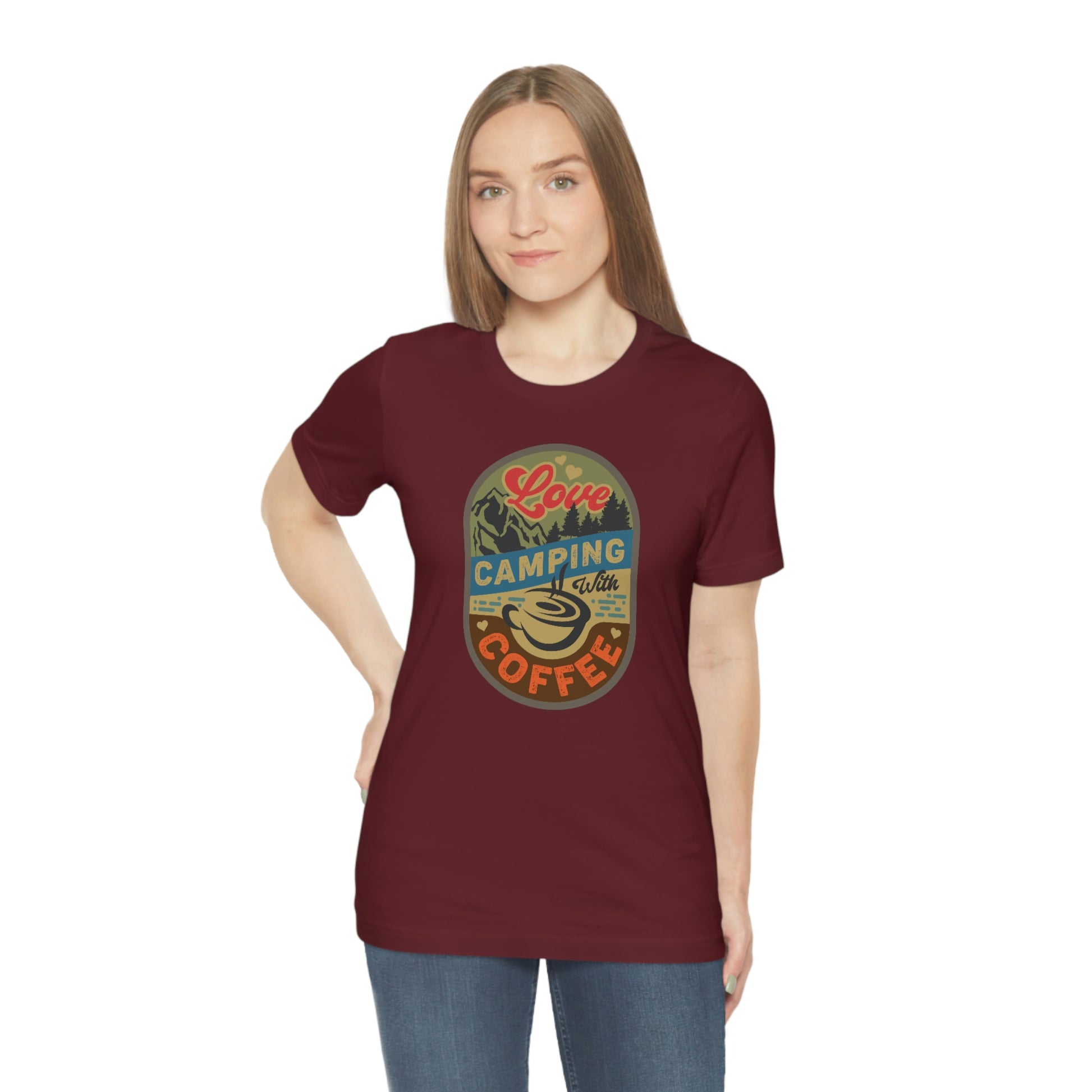 The Outdoor POD Store: Vintage Camping Tee - Love Camping with Coffee. Maroon