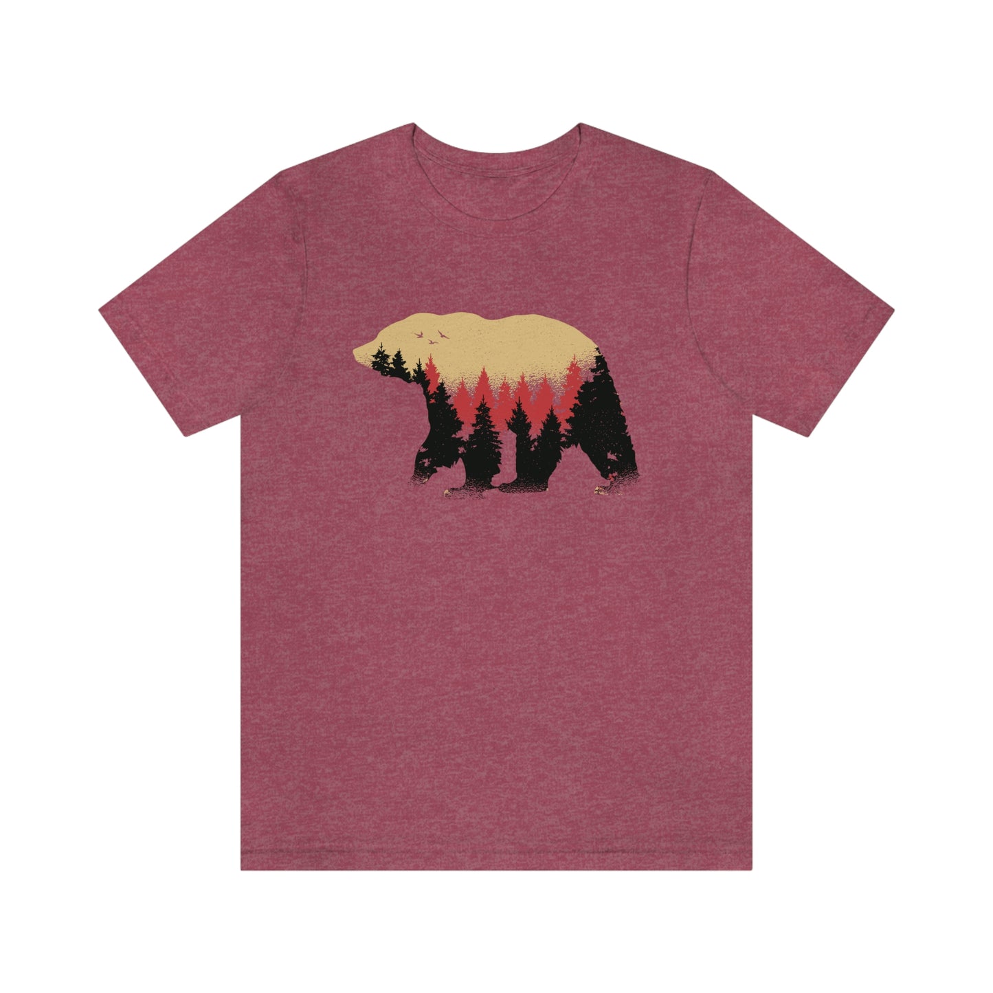 Outdoor POD Store. Camping Tee Collection. Bear Silhouette. Heather Raspberry