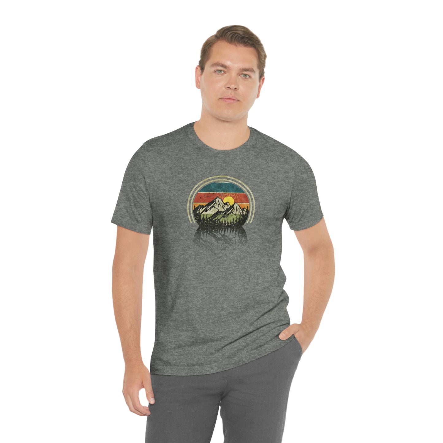 The Outdoor POD Store. Camping Tee Collection. Mountains. Deep Heather