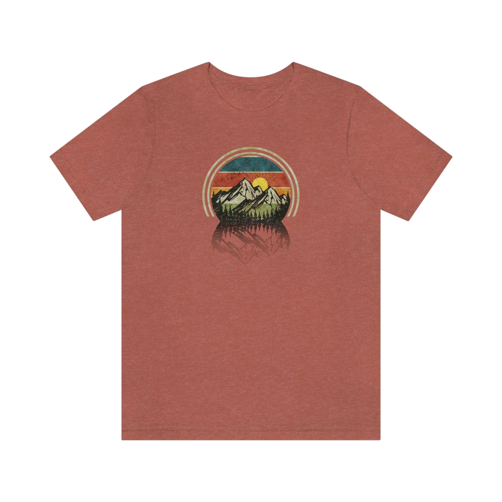 The Outdoor POD Store. Camping Tee Collection. Mountains. Heather Clay