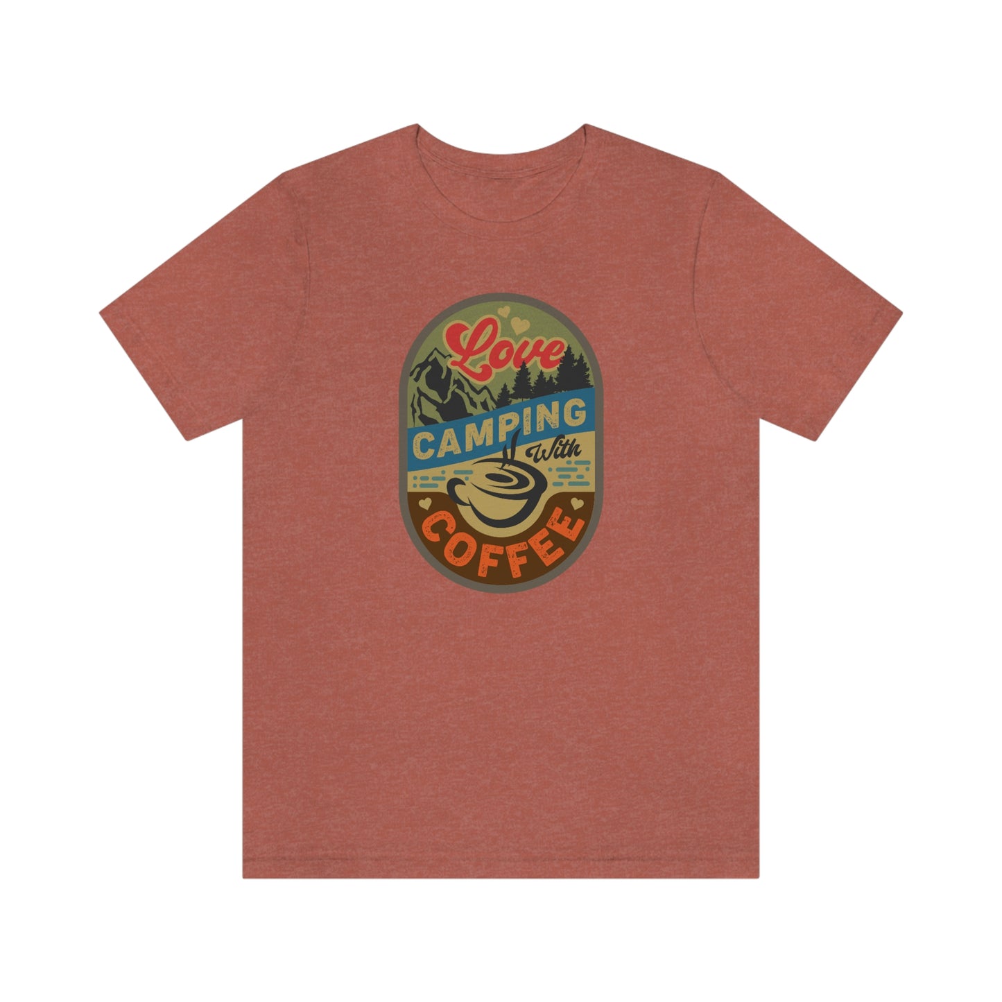 The Outdoor POD Store: Vintage Camping Tee - Love Camping with Coffee. Heather Clay