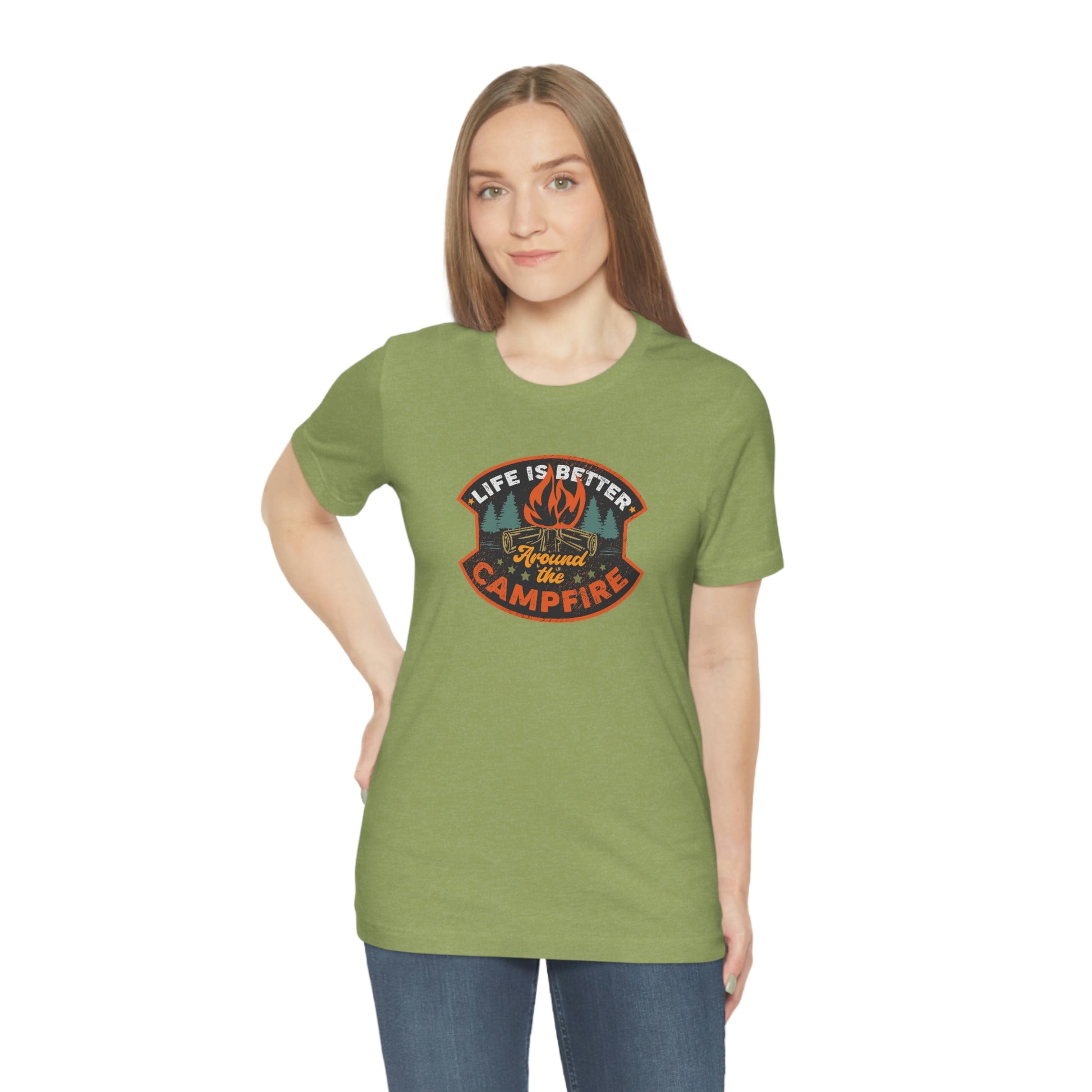 The Outdoor POD Store: Vintage Camping Tee - Life is Better Around the Campfire. Heather Green