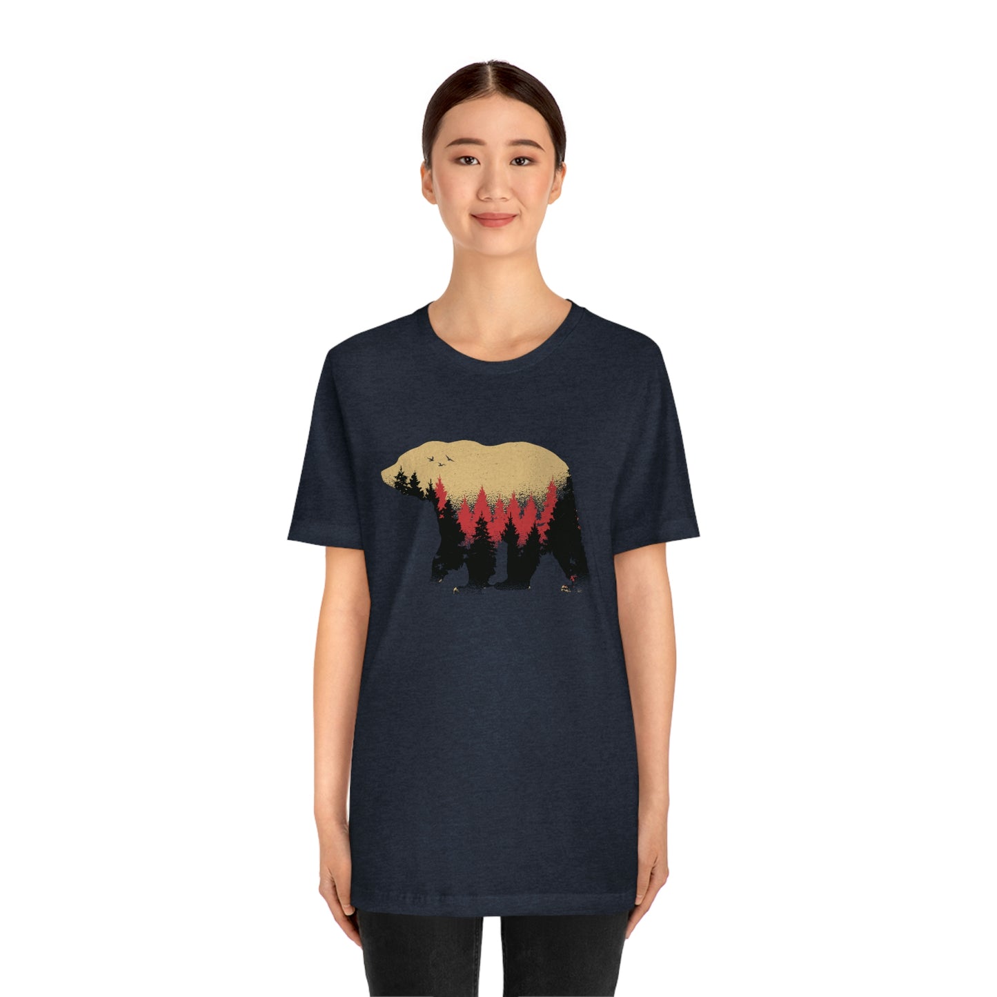 Outdoor POD Store. Camping Tee Collection. Bear Silhouette. Heather Navy