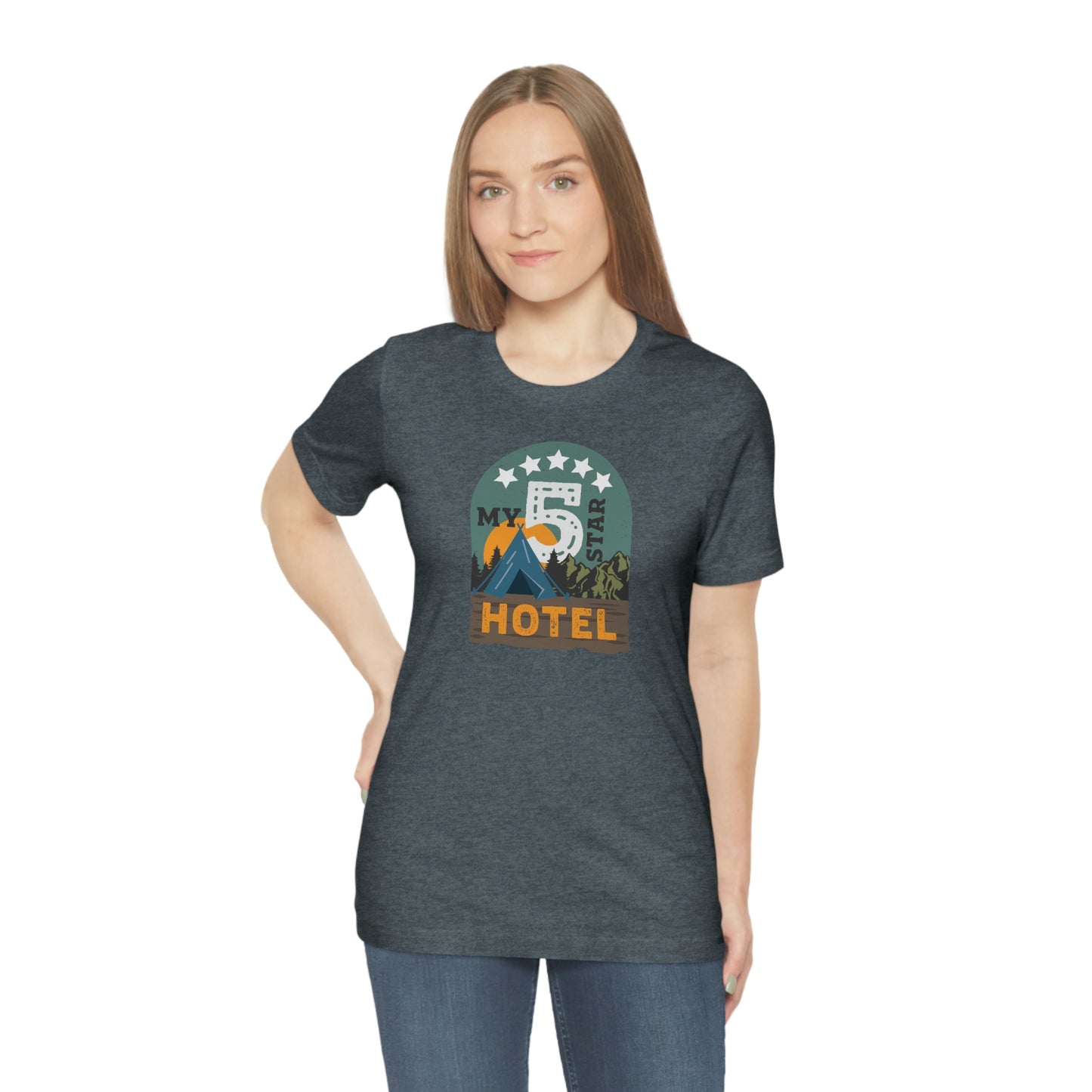 The Outdoor POD Store: Vintage Camping Tee - My Five Star Hotel is a Tent. Heather Slate