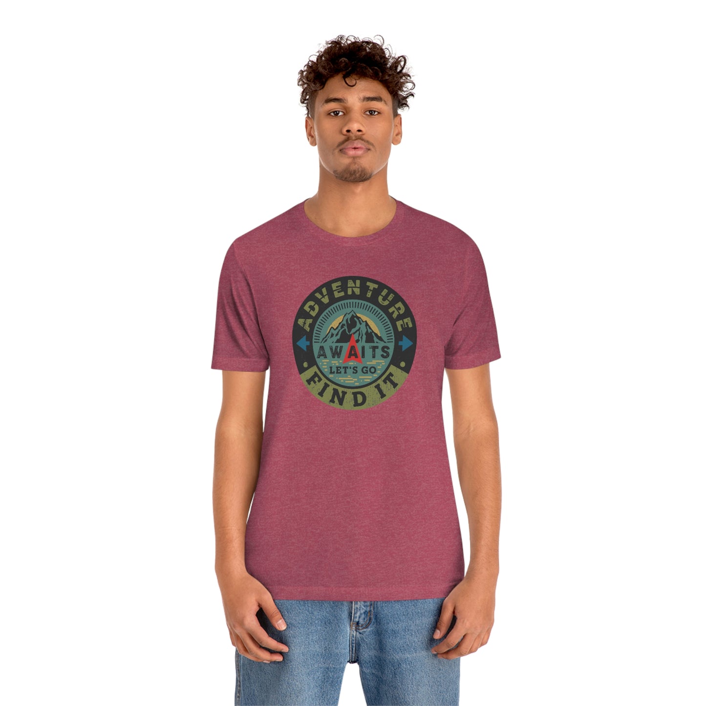 The Outdoor POD Store: Vintage Camping Tee Collection - Adventure Awaits Let's Go Find It. Heather Raspberry