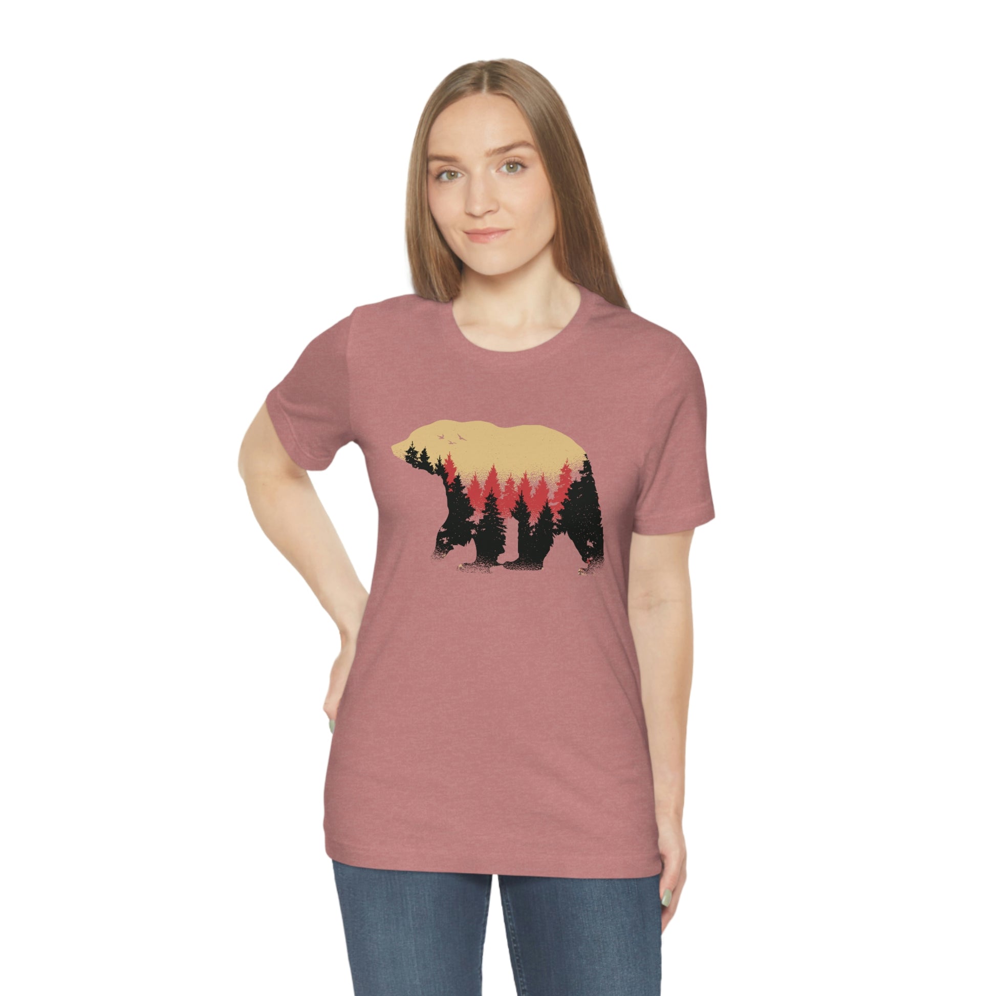 Outdoor POD Store. Camping Tee Collection. Bear Silhouette. Heather Mauve