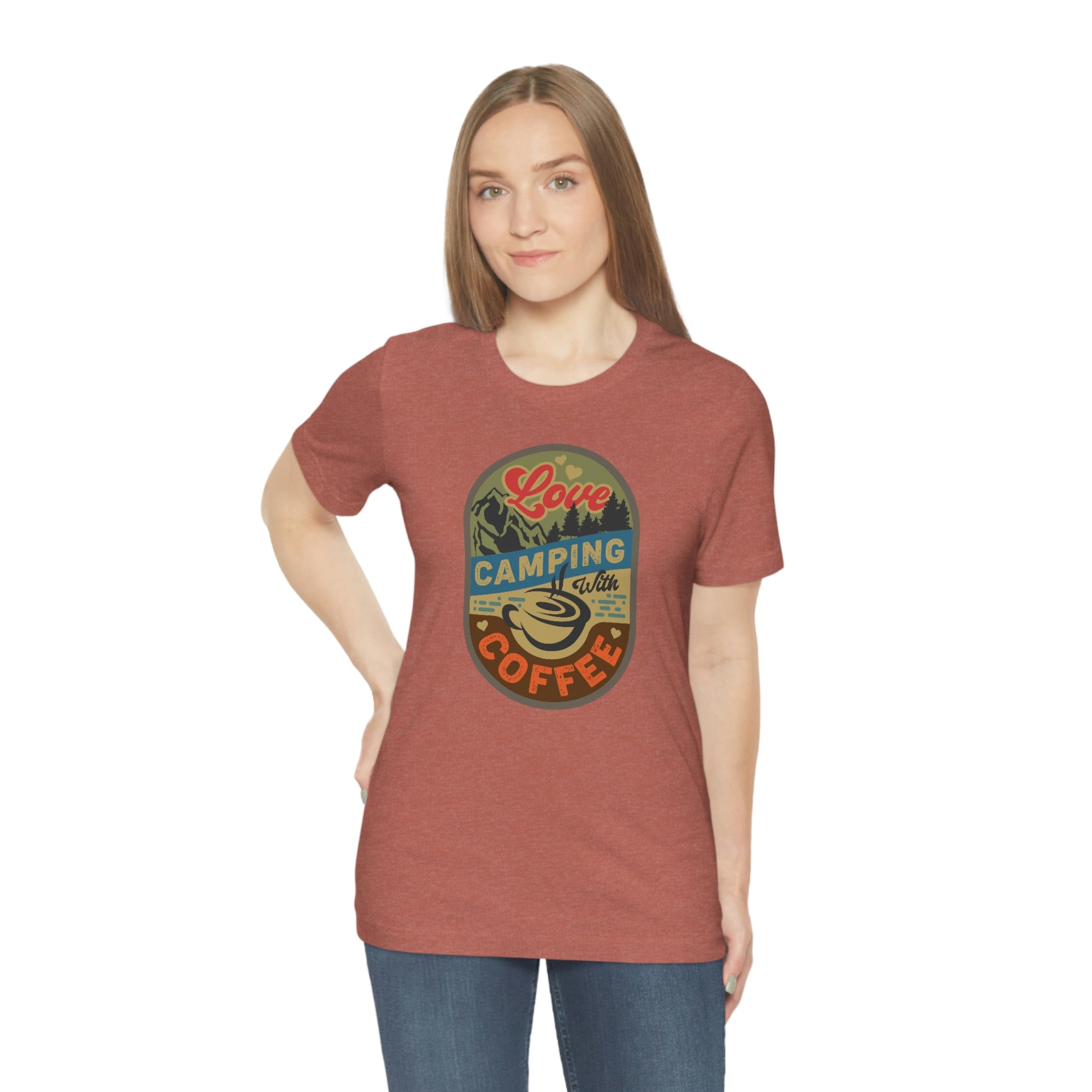 The Outdoor POD Store: Vintage Camping Tee - Love Camping with Coffee. Heather Clay