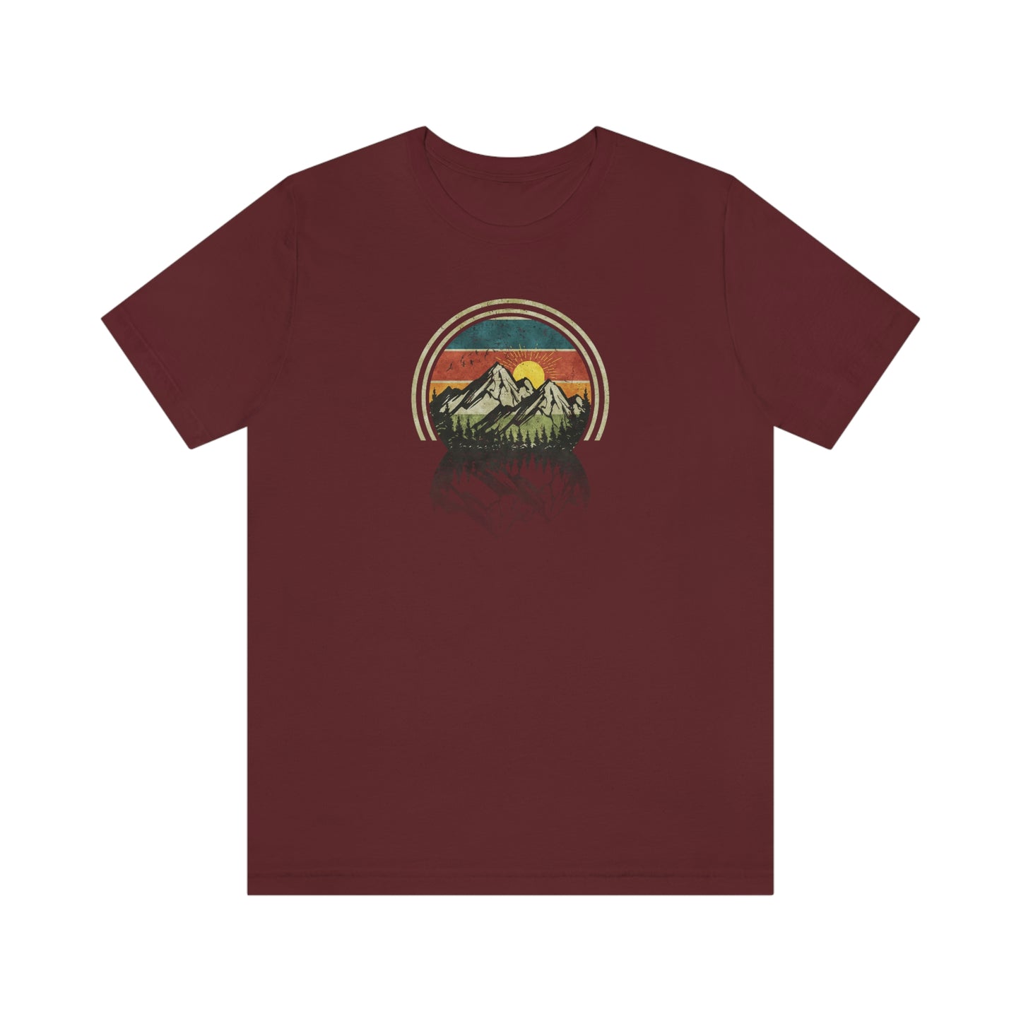 The Outdoor POD Store. Camping Tee Collection. Mountains. Maroon