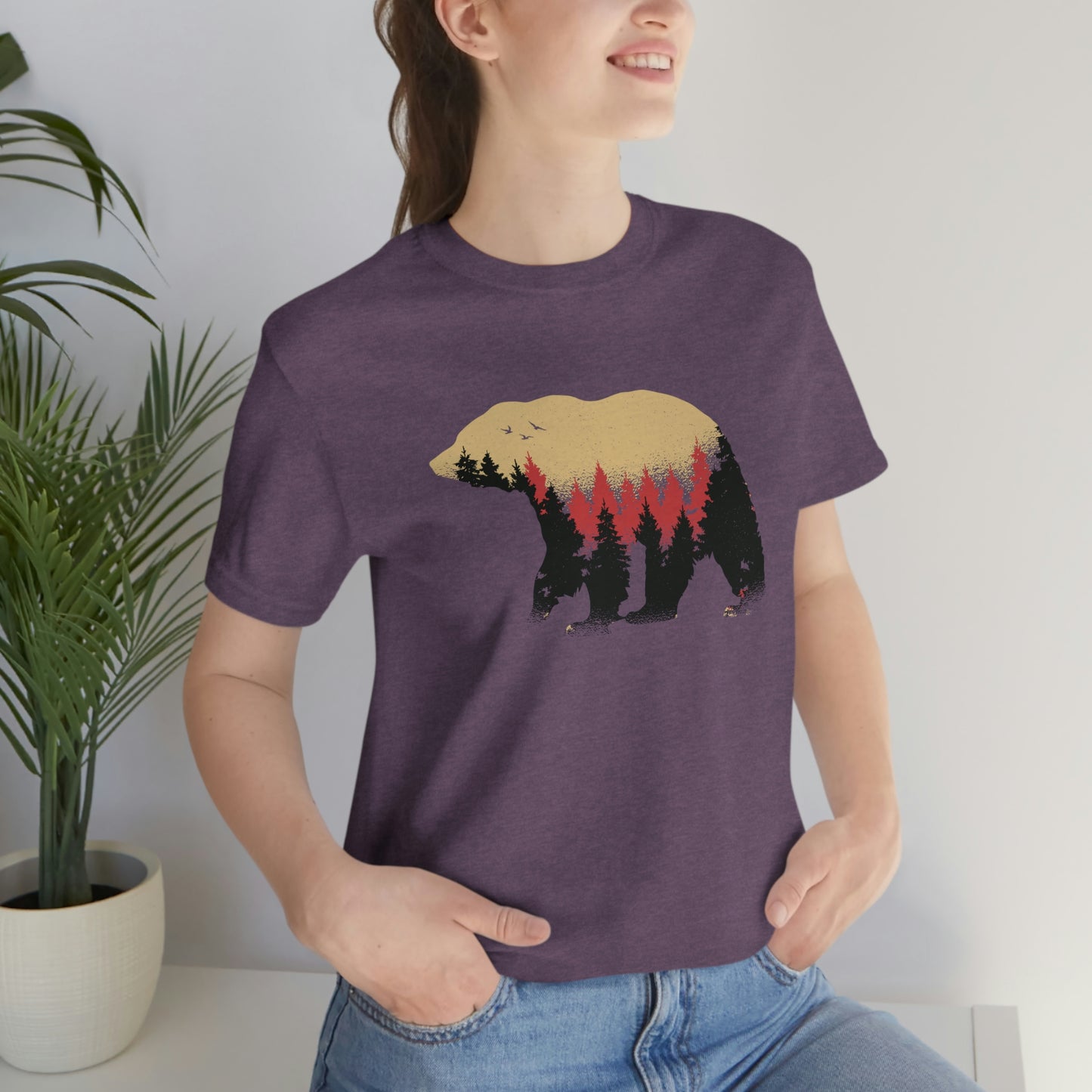 Outdoor POD Store. Camping Tee Collection. Bear Silhouette. Heather Team Purple