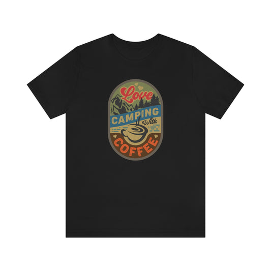 The Outdoor POD Store: Vintage Camping Tee - Love Camping with Coffee. Black