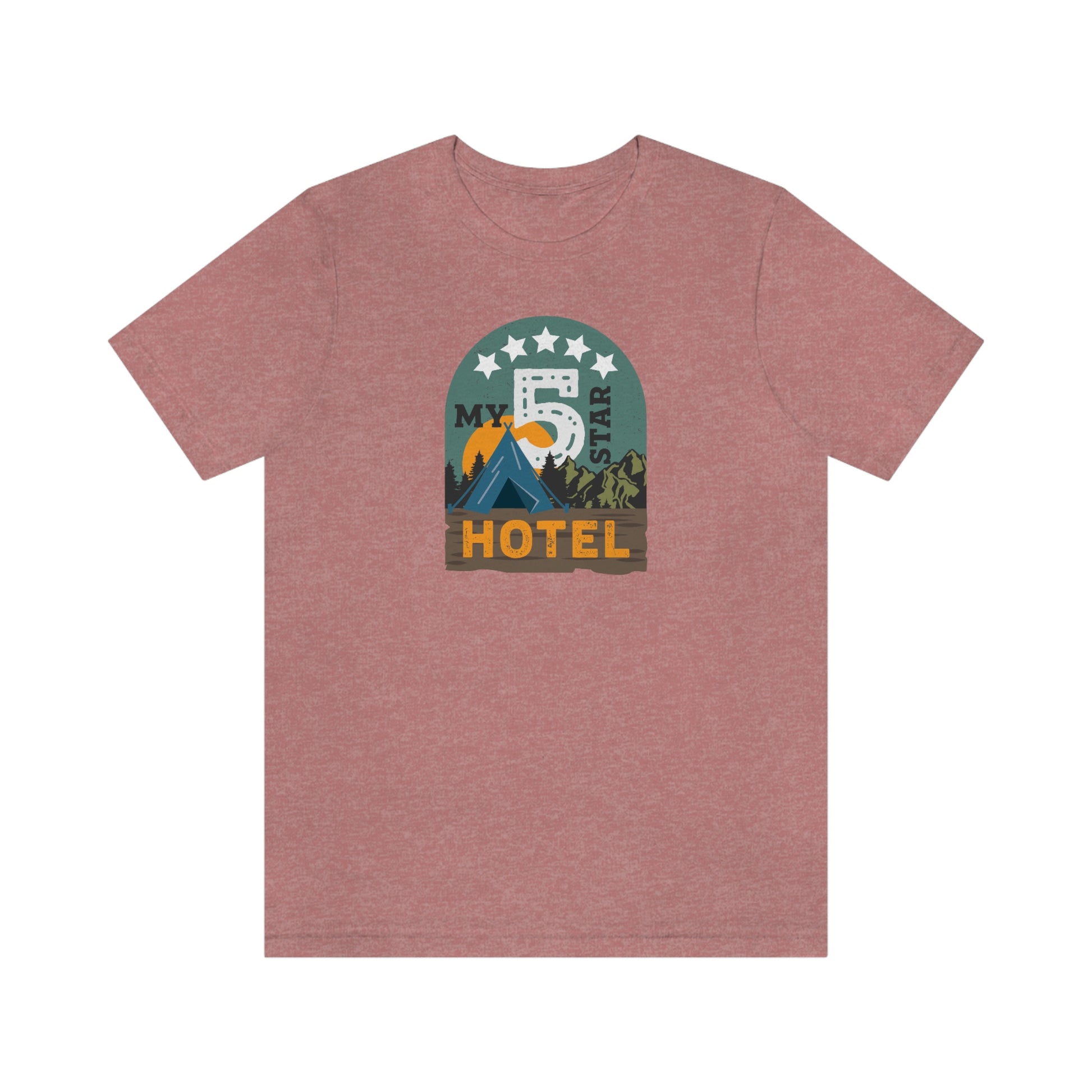 The Outdoor POD Store: Vintage Camping Tee - My Five Star Hotel is a Tent. Heather Mauve