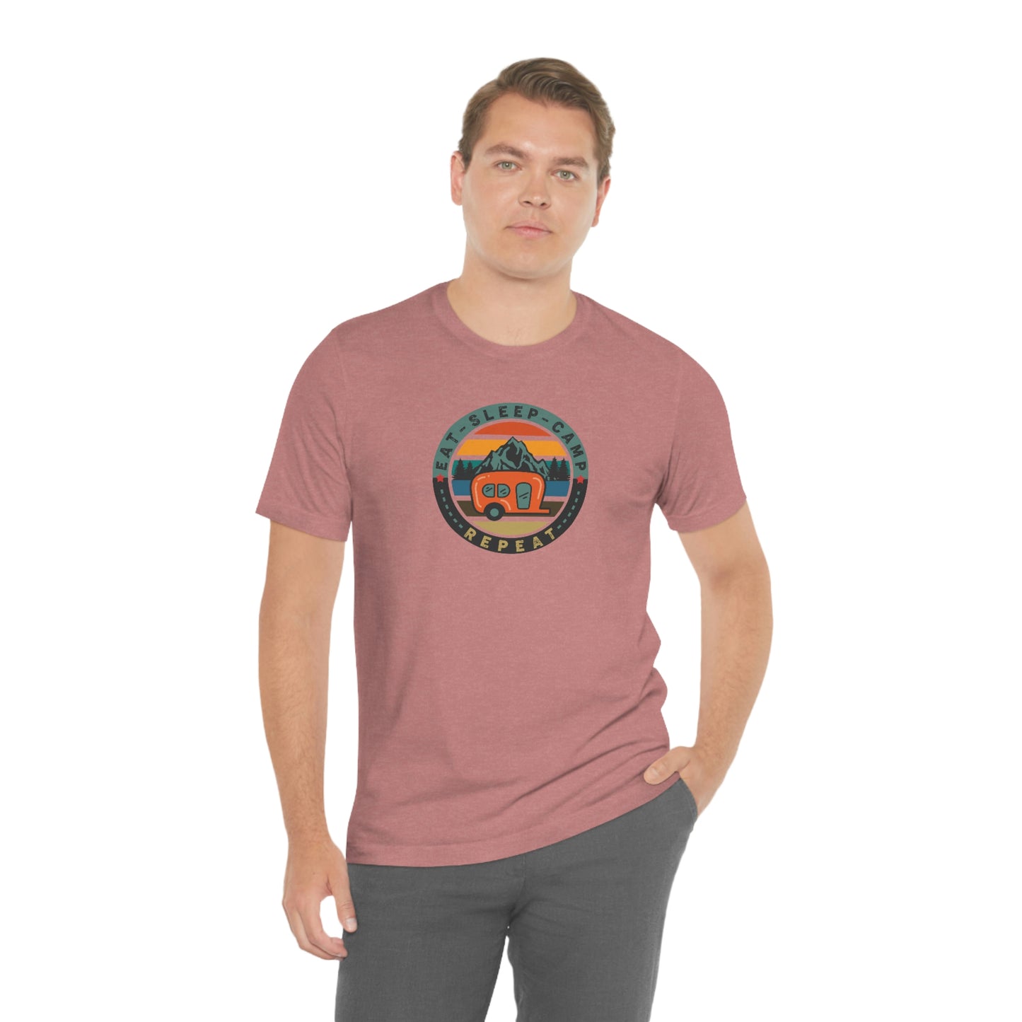 The Outdoor POD Store: Vintage Camping Tee - Eat, Sleep, Camp, Repeat. Heather Mauve