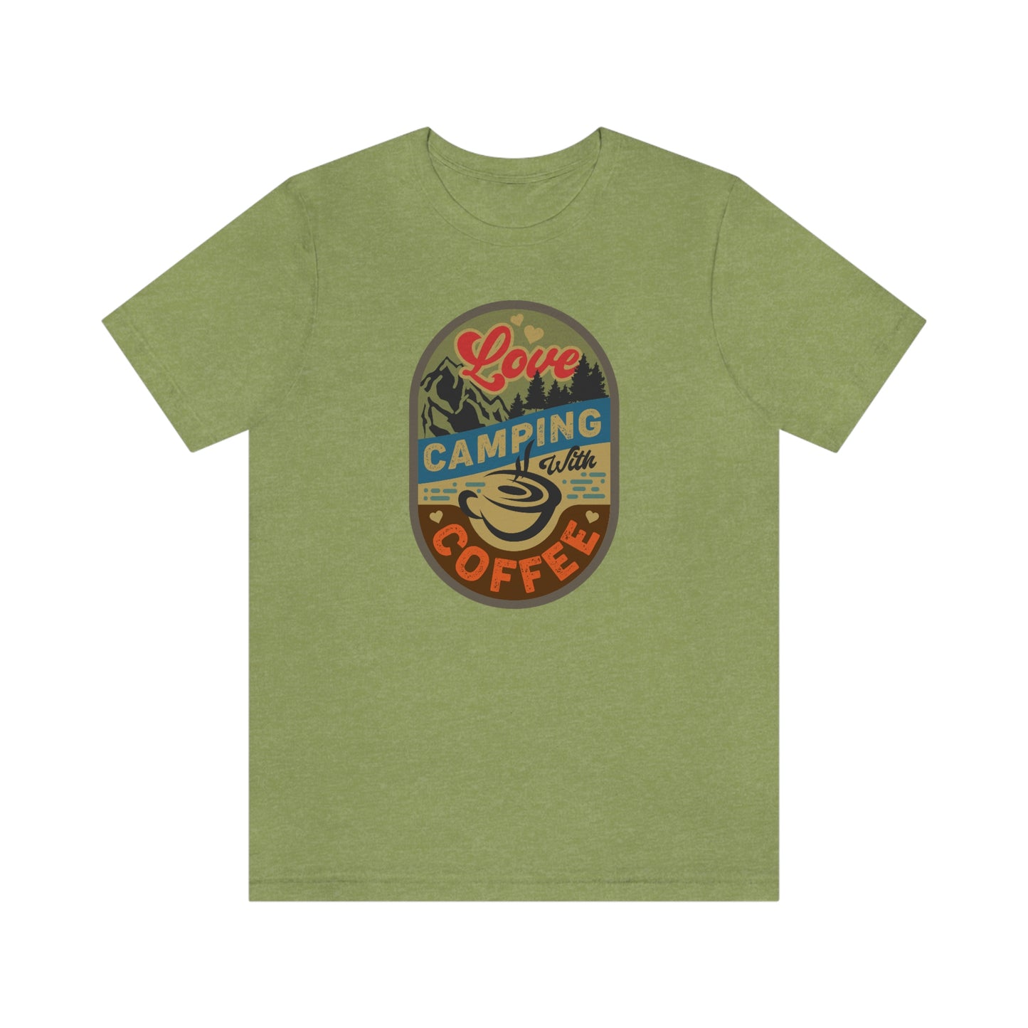 The Outdoor POD Store: Vintage Camping Tee - Love Camping with Coffee. Heather Green