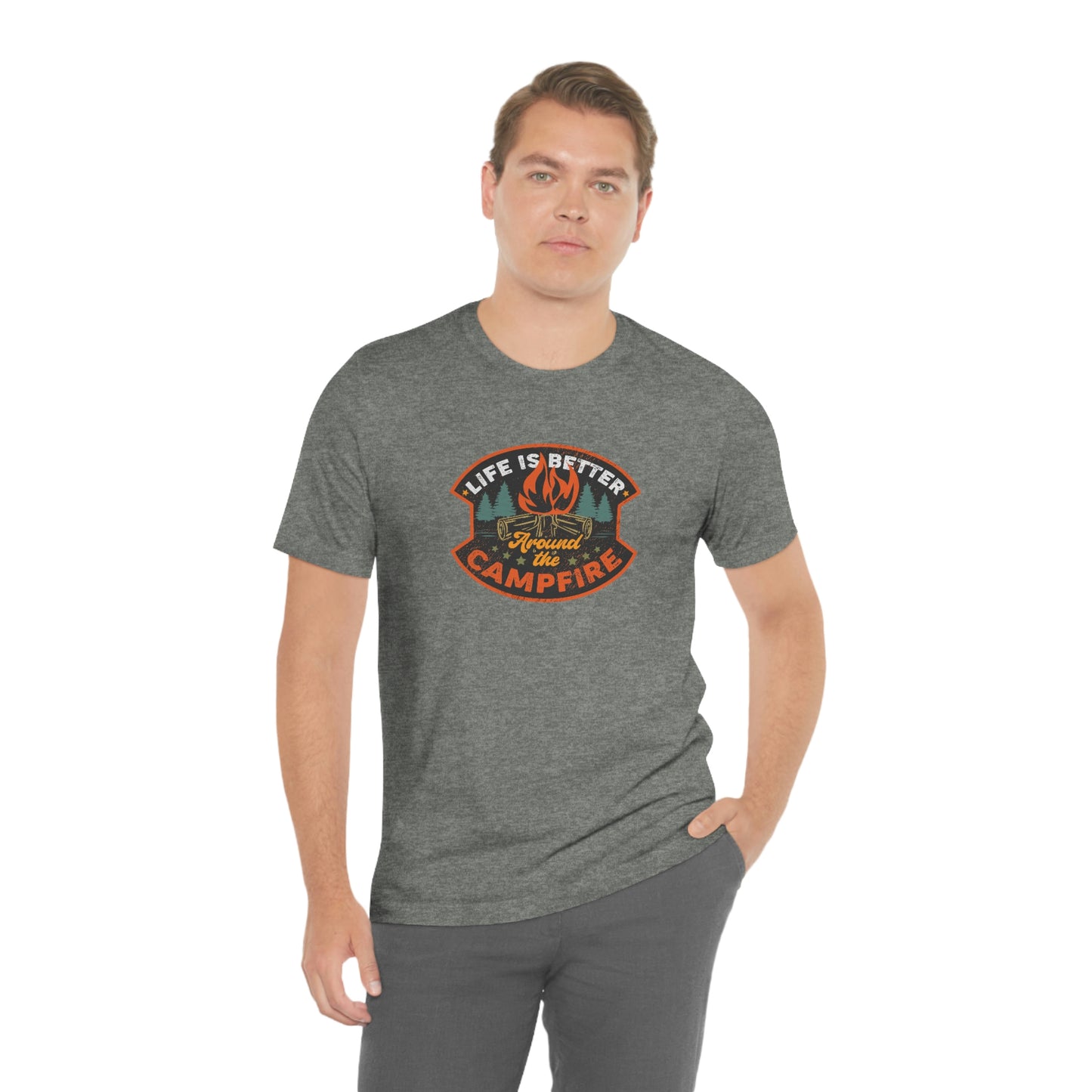 The Outdoor POD Store: Vintage Camping Tee - Life is Better Around the Campfire. Deep Heather