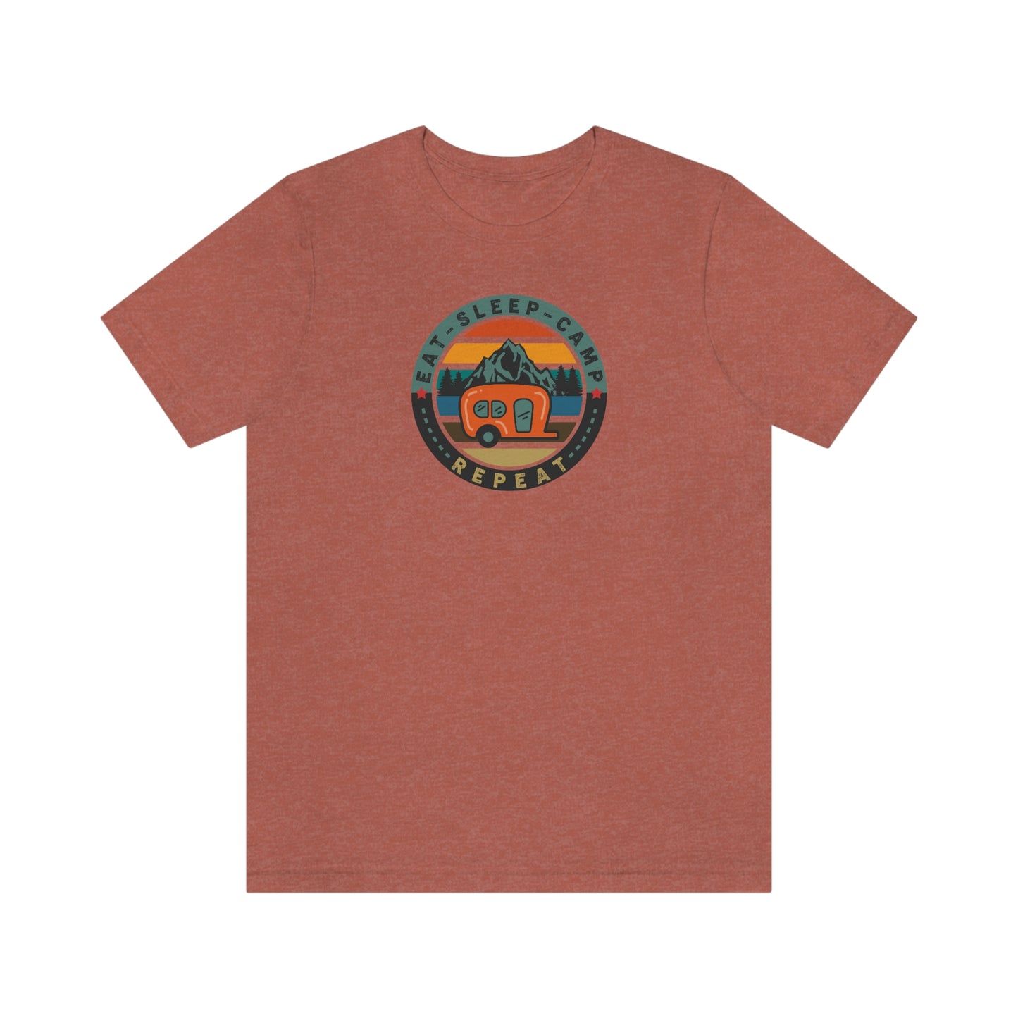 The Outdoor POD Store: Vintage Camping Tee - Eat, Sleep, Camp, Repeat. Heather Clay