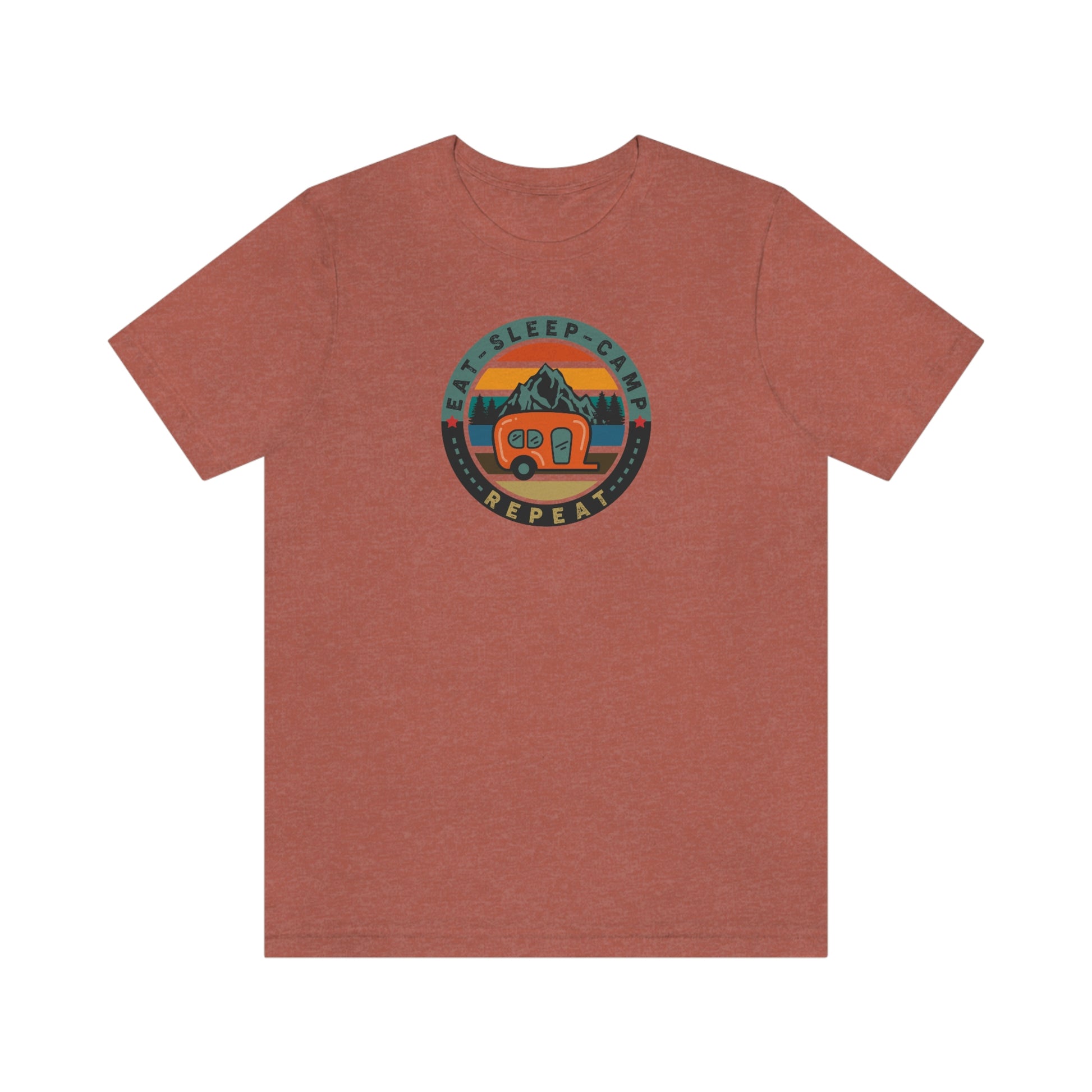 The Outdoor POD Store: Vintage Camping Tee - Eat, Sleep, Camp, Repeat. Heather Clay