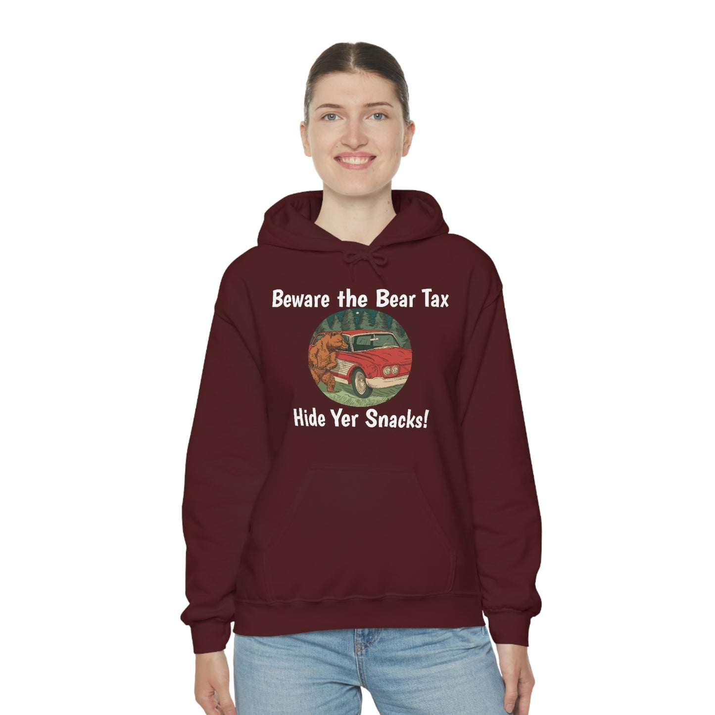 Funny Animal Meme Hoodie - Beware the Bear Tax Hide Yer Snacks!